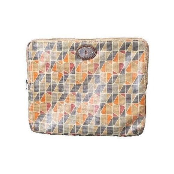 Fossil Key Per Tablet Case Beige Orange Abstract Coated‎ Canvas Zip iPad Wallet - Picture 1 of 15